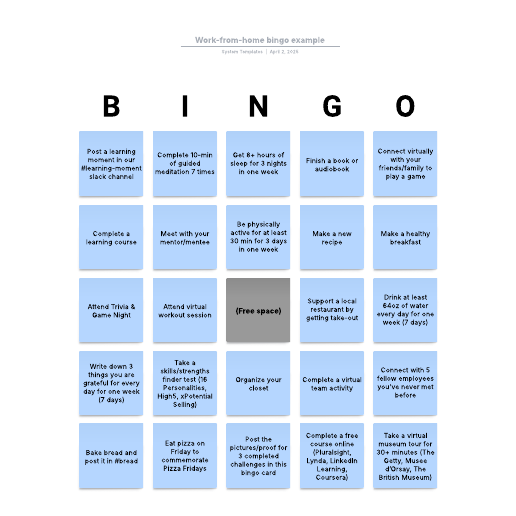 Go to Work-from-home bingo example template