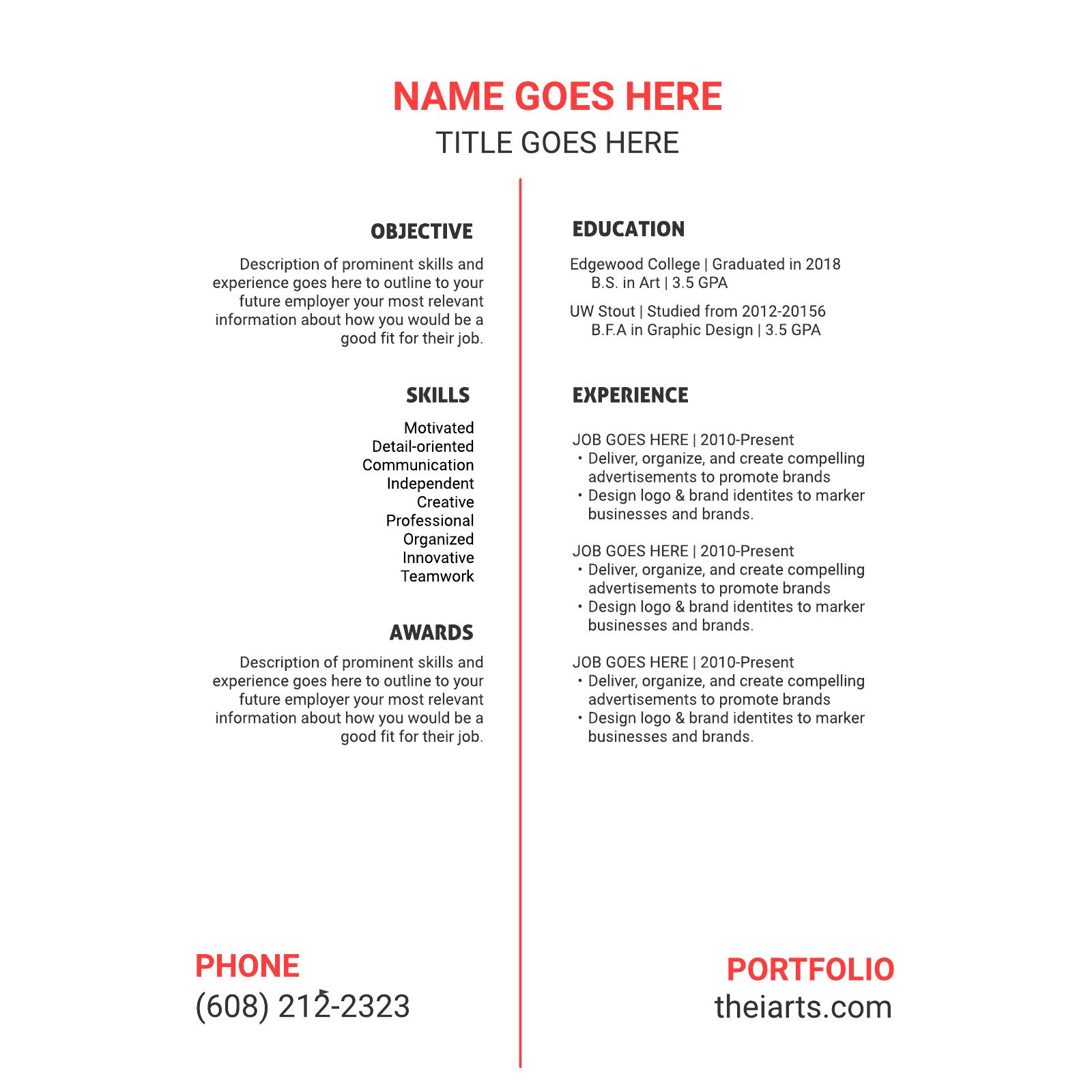 Resume, Red Themed example