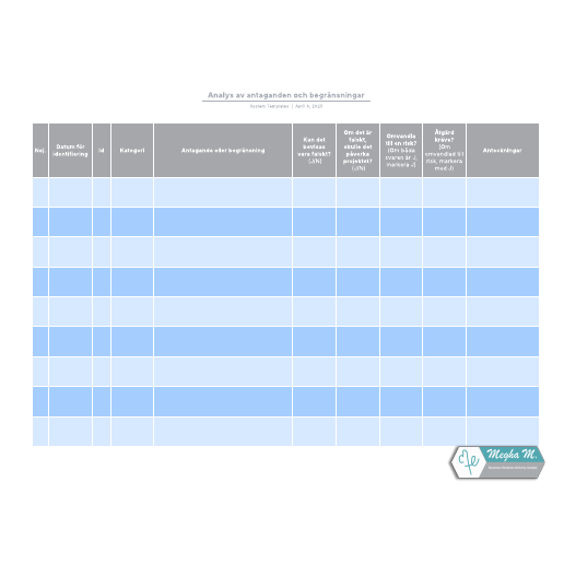 Go to Analys av antaganden och begränsningar template