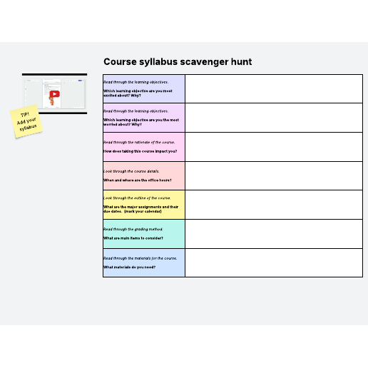 Go to Course syllabus table scavenger hunt template