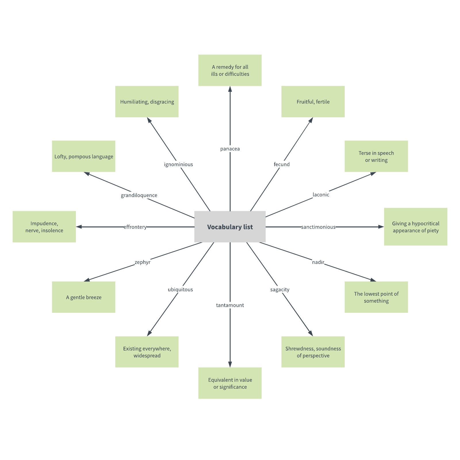 Vocabulary List Graphic Organizer example